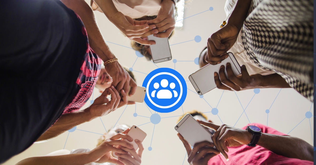 Group of friends with their phones