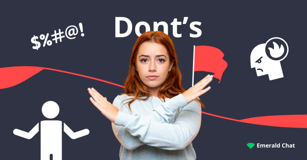 picture of a redhead female gesturing cross arms to mean Dont's